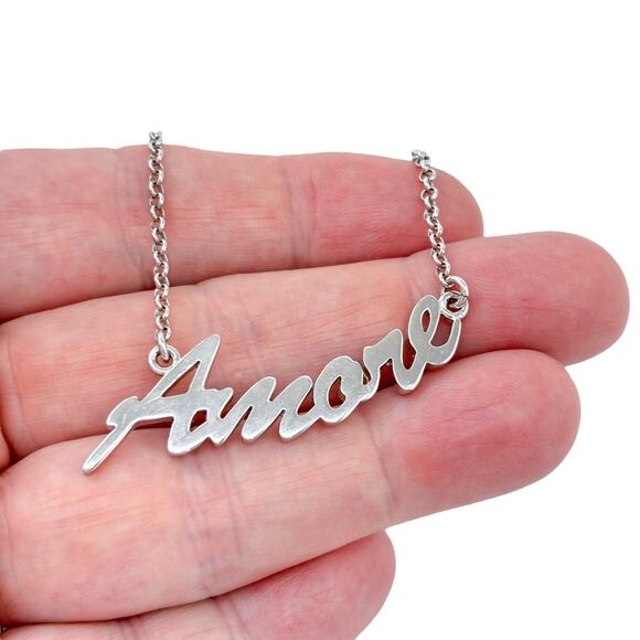 Vintage Italy Sterling Silver 925 | Amore Necklace 16.5"-18.5" - Picture 1 of 9